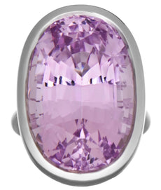EXTRA LARGE 43.61CT AAA KUNZITE 18KT WHITE GOLD OVAL SOLITAIRE ENGAGEMENT RING
