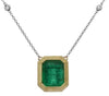 6.60CT DIAMOND & AAA EMERALD 18KT 2 TONE GOLD EMERALD CUT & ROUND BEZEL NECKLACE