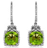 LARGE 4.62CT DIAMOND & AAA PERIDOT 14KT WHITE GOLD 3D LEVERBACK HANGING EARRINGS