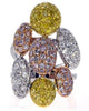 EXTRA LARGE 2.84CT WHITE PINK & FANCY YELLOW DIAMOND 18K TRI COLOR GOLD FUN RING