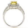 1.47CT WHITE & FANCY YELLOW DIAMOND 18K 2 TONE GOLD CUSHION HALO ENGAGEMENT RING