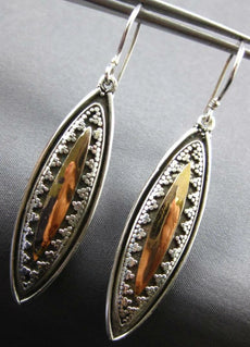 ESTATE LARGE 22KT YELLOW GOLD & SILVER LEAF FILIGREE LEVERBACK HANGING EARRINGS