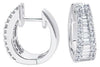 .93CT DIAMOND 14K WHITE GOLD ROUND & BAGUETTE CLASSIC GRADUATING HUGGIE EARRINGS