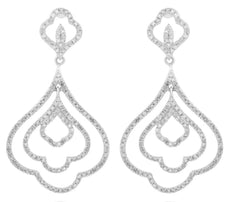 ESTATE .85CT DIAMOND 14KT WHITE GOLD MULTI TEAR DROP CHANDELIER HANGING EARRINGS