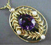ANTIQUE LARGE 4.0CT AAA AMETHYST & PEARL 14KT YELLOW GOLD FLORAL PENDANT #23088