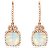 3.22CT DIAMOND & AAA OPAL 14KT ROSE GOLD CUSHION & ROUND CROWN HANGING EARRINGS