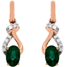 ESTATE .95CT DIAMOND & AAA EMERALD 14K ROSE GOLD OVAL LOVE KNOT HANGING EARRINGS