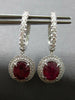4.83CT DIAMOND & AAA RUBY 18KT WHITE GOLD 3D OVAL DOUBLE HALO HANGING EARRINGS