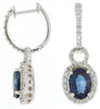 3.28CT DIAMOND & AAA SAPPHIRE 14KT WHITE GOLD OVAL HALO HUGGIE HANGING EARRINGS