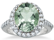 5.48CT DIAMOND & AAA GREEN AMETHYST 14KT WHITE GOLD OVAL & ROUND HALO FUN RING