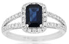 1.5CT DIAMOND & AAA SAPPHIRE 14KT WHITE GOLD EMERALD CUT & ROUND ENGAGEMENT RING