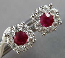ESTATE .90CT DIAMOND & AAA RUBY 18KT WHITE GOLD 3D ROUND FLOWER STUD EARRINGS