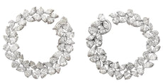 12.9CT DIAMOND 18KT WHITE GOLD 3D MARQUISE SHAPE & ROUND FLOWER HANGING EARRINGS
