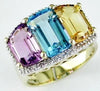 LARGE 7.7CT DIAMOND & AAA MULTI GEM 14K YELLOW GOLD EMERALD CUT & ROUND FUN RING