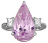 EXTRA LARGE 10.28CT DIAMOND & AAA KUNZITE 18K WHITE GOLD 3D 3 STONE CLASSIC RING