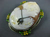 ANTIQUE LARGE .05CT DIAMOND & ENAMEL 14KT WHITE GOLD LADY CAMEO BROOCH PENDANT