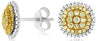 .60CT WHITE & FANCY YELLOW DIAMOND 14KT 2 TONE GOLD CLUSTER FLOWER STUD EARRINGS
