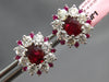 ESTATE LARGE 1.81CT DIAMOND & AAA RUBY 14KT WHITE GOLD 3D FLOWER STUD EARRINGS