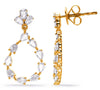 1.23CT DIAMOND 14K YELLOW GOLD PEAR SHAPE OPEN TEAR DROP FLORAL HANGING EARRINGS