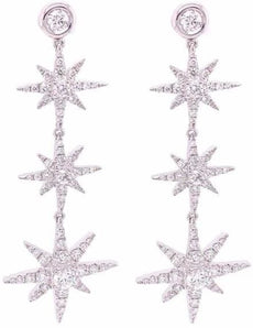 LARGE 2.25CT DIAMOND 18KT WHITE GOLD MULTI SNOWFLAKE STARBURST HANGING EARRINGS