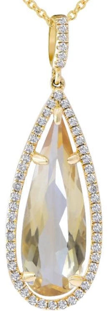 5.24CT DIAMOND & AAA CITRINE 14K YELLOW GOLD PEAR SHAPE & ROUND FLOATING PENDANT
