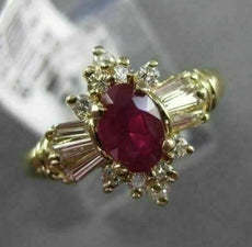 ANTIQUE 1.05CT DIAMOND & AAA RUBY 14KT YELLOW GOLD CLUSTER ENGAGEMENT RING