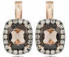 2.92CT MOCHA DIAMOND & AAA SMOKEY TOPAZ 14KT ROSE GOLD CUSHION HANGING EARRINGS