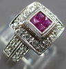 ESTATE WIDE .84CT DIAMOND & AAA RUBY 14K WHITE GOLD PRINCESS & ROUND SQUARE RING