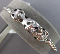 .04CT DIAMOND & AAA SAPPHIRE & BLACK ENAMEL 14KT WHITE GOLD CUFF BANGLE BRACELET