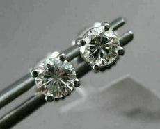 ESTATE .87CT ROUND DIAMOND 14K WHITE GOLD CLASSIC 4 PRONG SOLITARE STUD EARRINGS