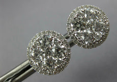 ESTATE LARGE 0.85CT DIAMOND 18KT WHITE GOLD 3D CLUSTER FLOWER HALO STUD EARRINGS