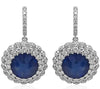 LARGE 13.87CT DIAMOND & AAA SAPPHIRE 18K WHITE GOLD DOUBLE HALO HANGING EARRINGS