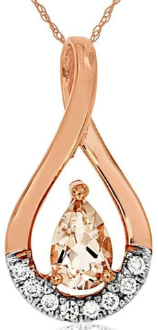 .41CT DIAMOND & AAA MORGANITE 14KT ROSE GOLD OVAL & PEAR SHAPE INFINITY PENDANT