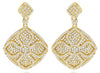 ESTATE 1.29CT DIAMOND 14KT YELLOW GOLD FLOWER DOUBLE SQUARE FUN HANGING EARRINGS