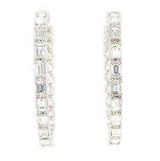 ESTATE LARGE 3.25CT DIAMOND 18KT WHITE GOLD 3D INSIDE OUT HOOP HANGING EARRINGS