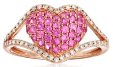 .85CT DIAMOND & AAA PINK SAPPHIRE 14KT ROSE GOLD 3D DOUBLE HEART SHAPE LOVE RING