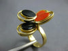 ESTATE LARGE AAA CORAL & ONYX 18KT YELLOW GOLD 3D CLASSIC OVAL FLOWER RING