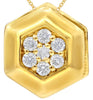 .07CT DIAMOND 14K YELLOW GOLD 3D CLASSIC 7 STONE HEXAGON FLOWER FLOATING PENDANT