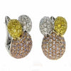 5.9CT WHITE PINK & FANCY YELLOW DIAMOND 18K TRI COLOR GOLD DOME HANGING EARRINGS