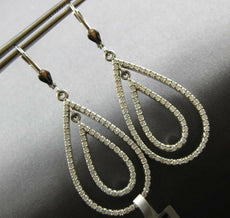 LARGE 1.60CT DIAMOND 14KT WHITE GOLD DOUBLE TEAR DROP LEVERBACK HANGING EARRINGS