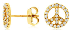 ESTATE .25CT DIAMOND 14KT YELLOW GOLD CLASSIC CIRCULAR PEACE SIGN STUD EARRINGS