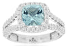 2.09CT DIAMOND & AAA AQUAMARINE 14KT WHITE GOLD CUSHION & ROUND ENGAGEMENT RING