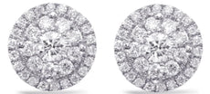 ESTATE .52CT DIAMOND 14KT WHITE GOLD 3D CLASSIC FLOWER HALO STUD EARRINGS