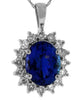 LARGE 3.55CT DIAMOND & AAA TANZANITE 14KT WHITE GOLD OVAL & ROUND FLOWER PENDANT