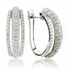 ESTATE 1.28CT DIAMOND 18KT WHITE GOLD 3D ROUND PAVE MULTI ROW SEMI HOOP EARRINGS