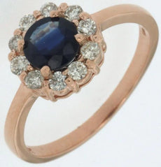 1.10CT DIAMOND & AAA SAPPHIRE 14KT ROSE GOLD 3D ROUND CLASSIC FLOWER LOVE RING