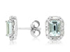1.17CT DIAMOND & AAA AQUAMARINE 14K WHITE GOLD EMERALD CUT & ROUND STUD EARRINGS