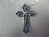 ESTATE SMALL .18CT AAA SAPPHIRE 18KT WHITE GOLD 3D FILIGREE CROSS PENDANT