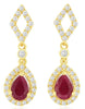 1.38CT DIAMOND & AAA RUBY 14K YELLOW GOLD 3D PEAR SHAPE & ROUND HANGING EARRINGS