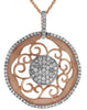 LARGE .58CT DIAMOND 14KT ROSE GOLD 3D CIRCULAR FLOWER FILIGREE FLOATING PENDANT